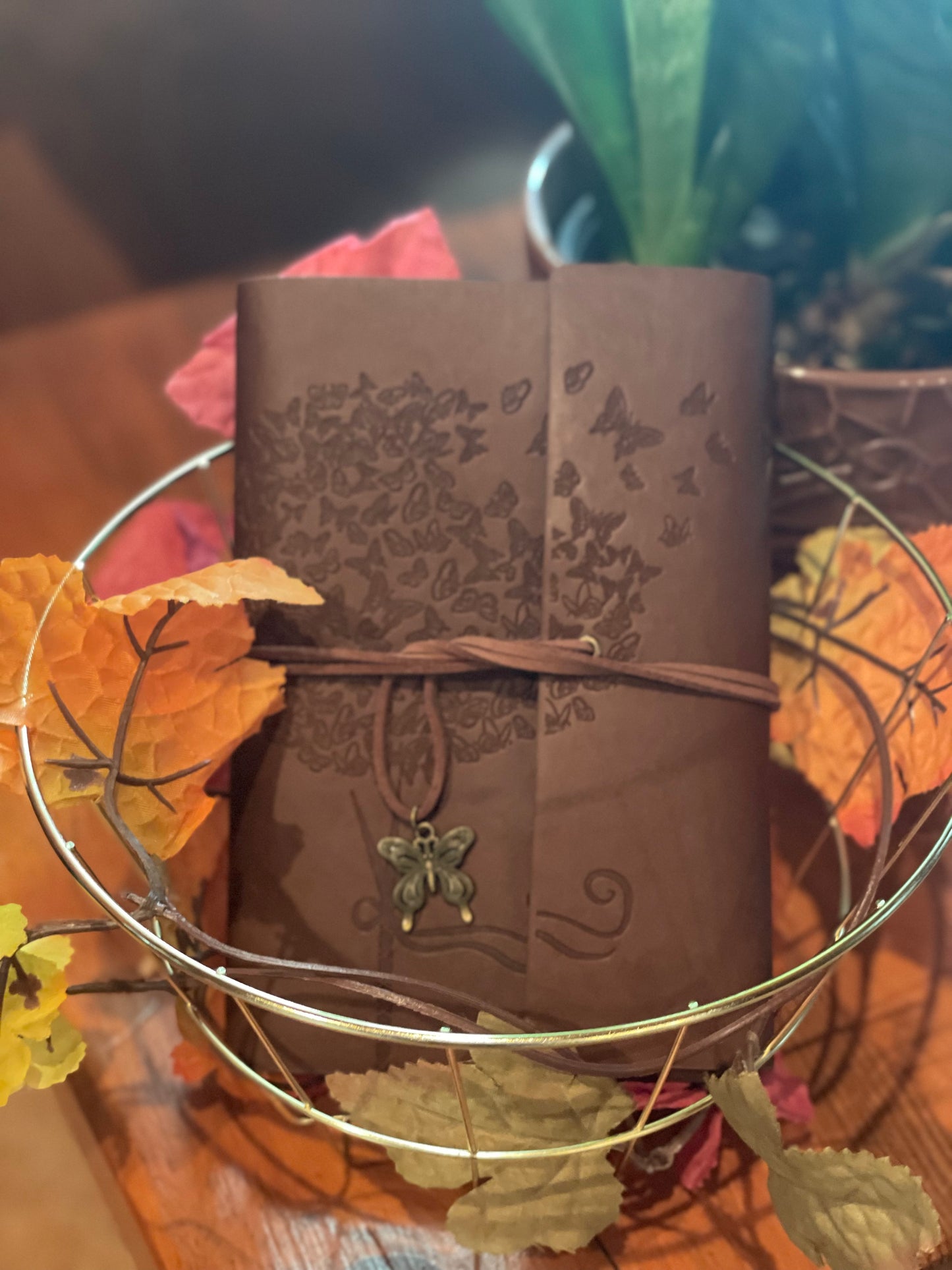 Leather Journal Notebook Binder Butterfly Design