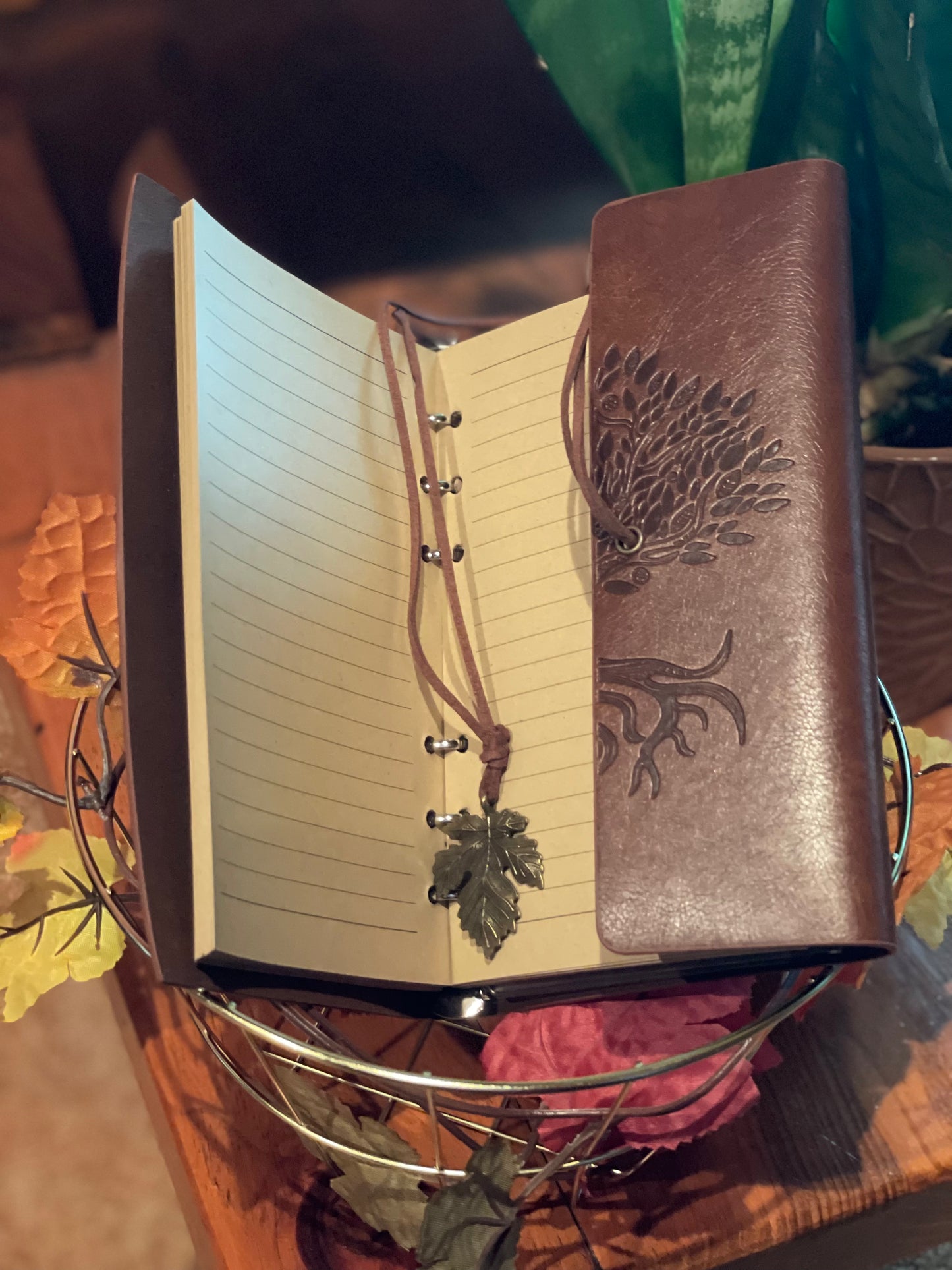Leather Journal Notebook Binder Tree/Leaf Design