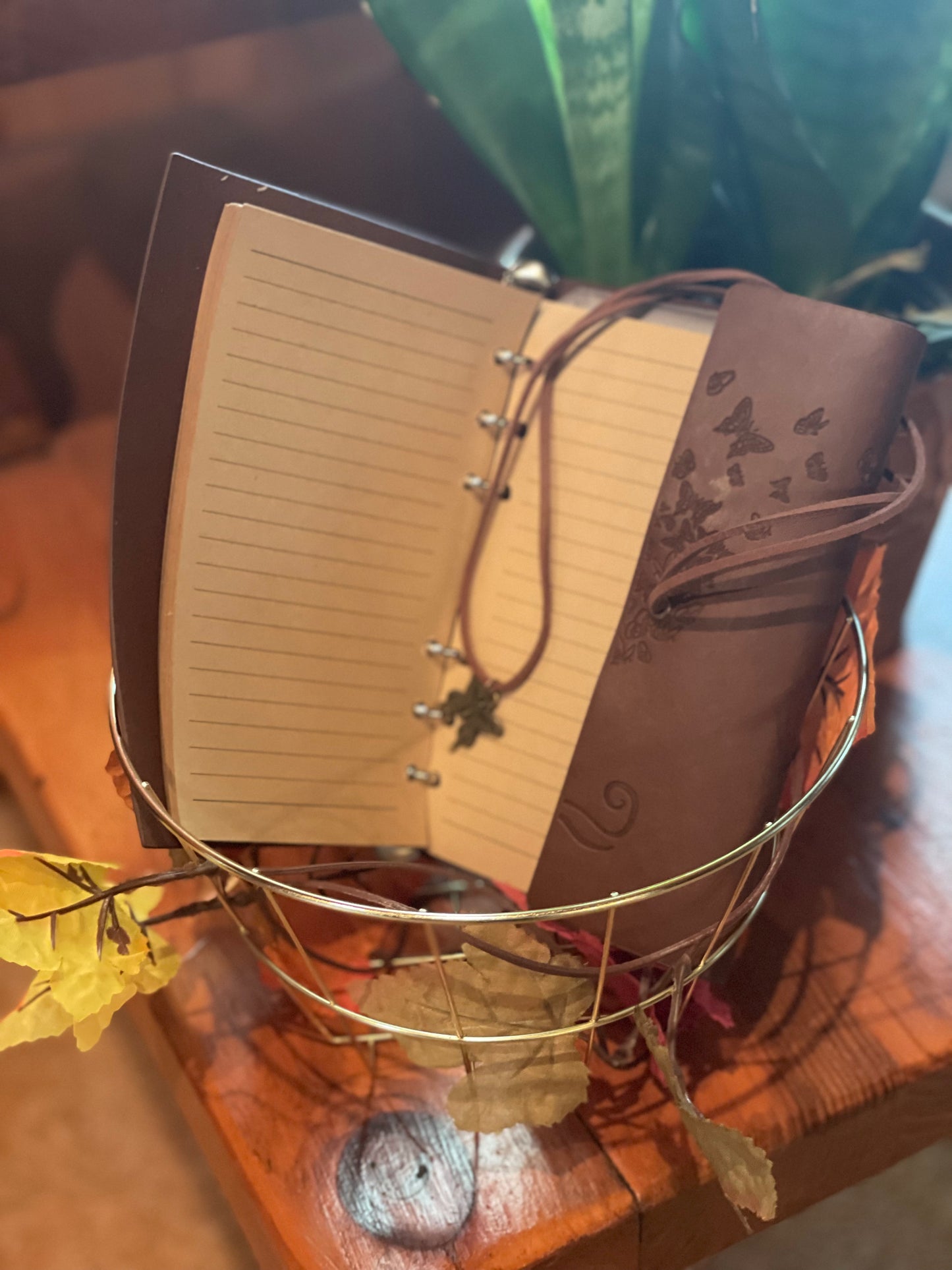 Leather Journal Notebook Binder Butterfly Design