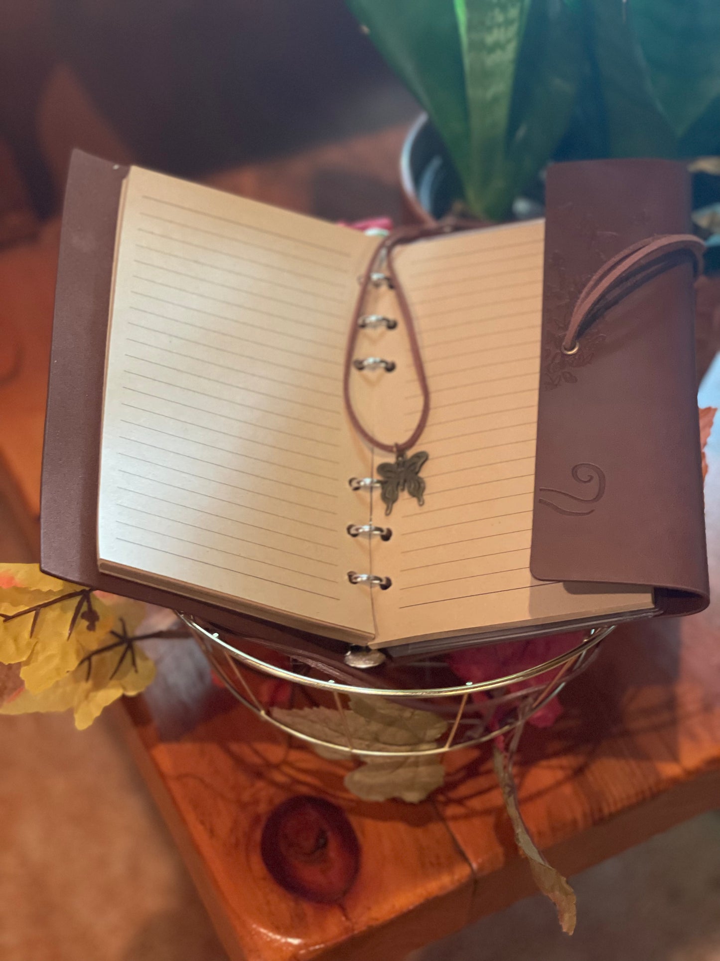 Leather Journal Notebook Binder Butterfly Design