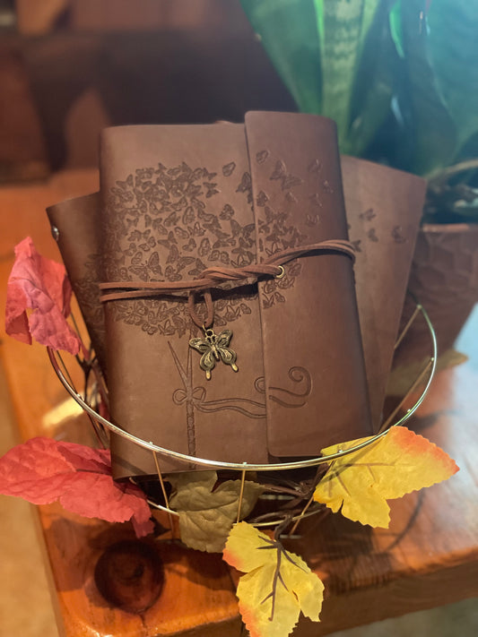Leather Journal Notebook Binder Butterfly Design